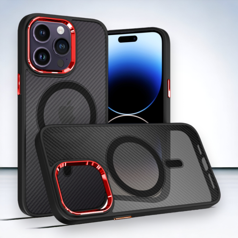 Ovitek "Magnetic Carbon - MagSafe" za iPhone 13 Pro – Tel Protect – Rdeča / PC + TPU silikon