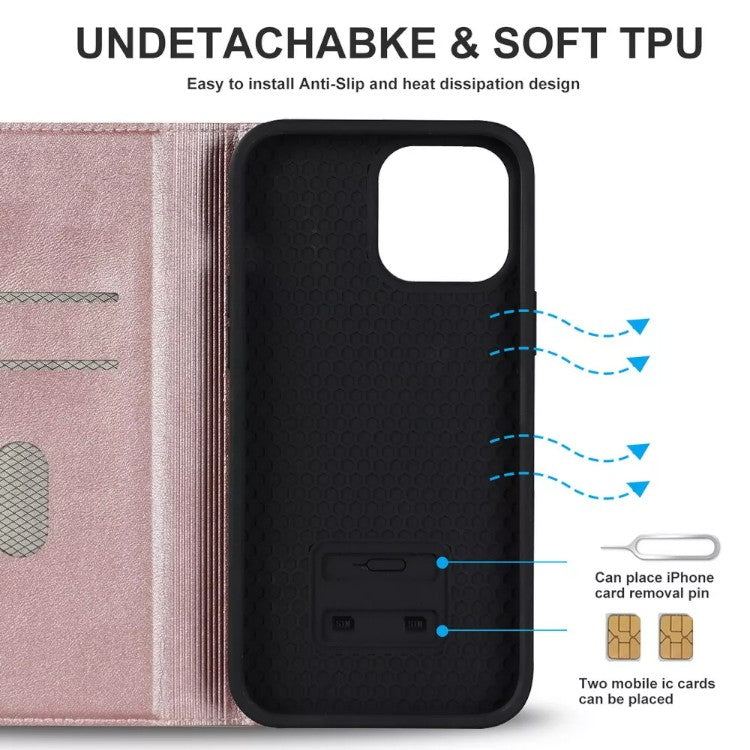 Preklopna torbica za telefon iPhone 13/14, rjava/roza