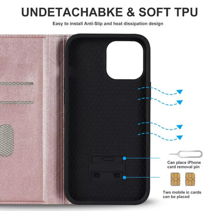 Preklopna torbica za telefon iPhone 13/14, rjava/roza
