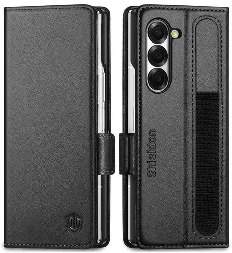 SHIELDON Leather Case for Galaxy Z Fold6 2024 with S Pen Holder - Black