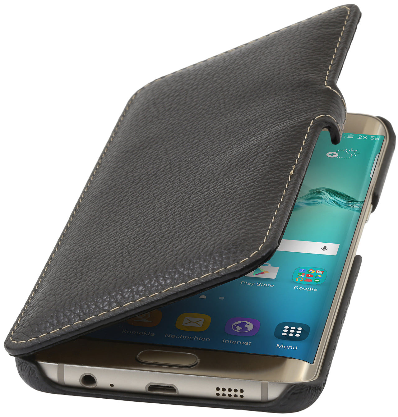 StilGut usnjena preklopna torbica “Book Type” za Samsung Galaxy S6 edge+ – sponka, črna