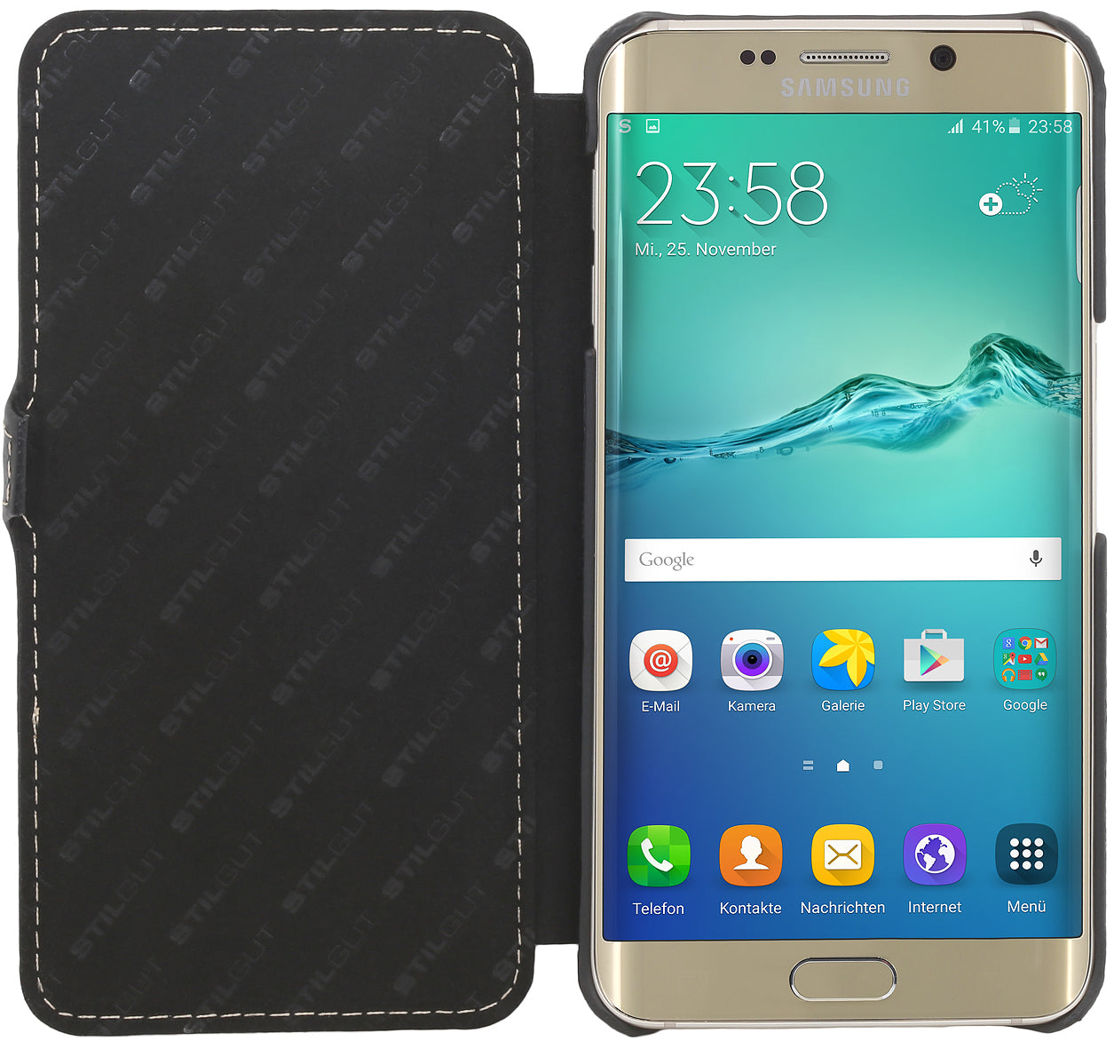 StilGut usnjena preklopna torbica “Book Type” za Samsung Galaxy S6 edge+ – sponka, črna