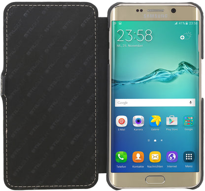 StilGut usnjena preklopna torbica “Book Type” za Samsung Galaxy S6 edge+ – sponka, črna
