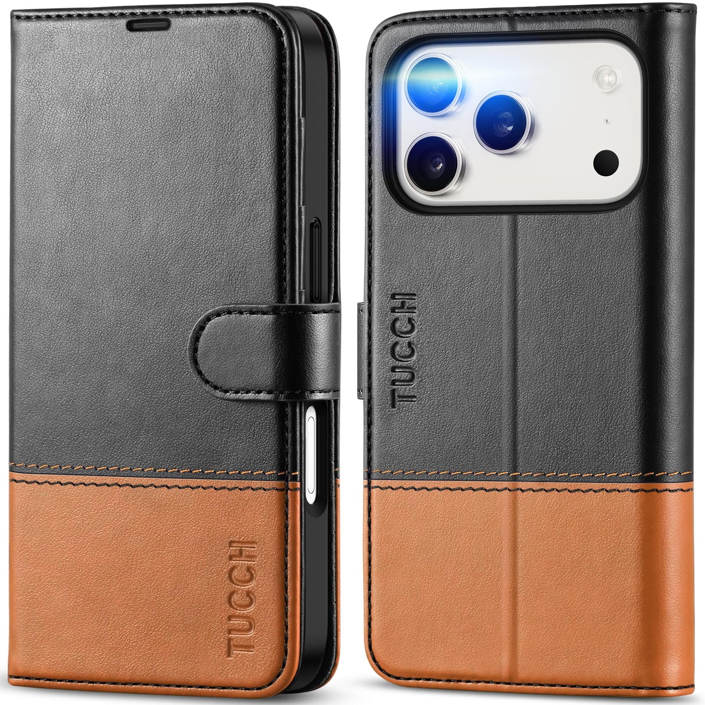 Preklopna torbica TUCCH iPhone 17 Pro črno-rjava