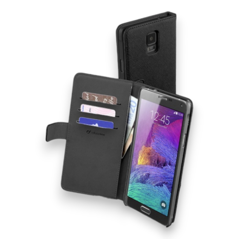 Preklopna torbica "Book Agenda" za Samsung Galaxy Note 4 – Cellularline – Črna / Umetno usnje + TPU silikon