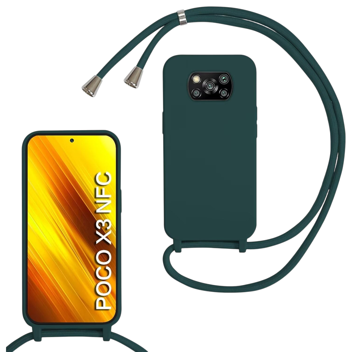 Scandi silikonski ovitek z vrvico za Xiaomi Poco X3 NFC temno zelen zaščitni etui z nastavljivo vrvico