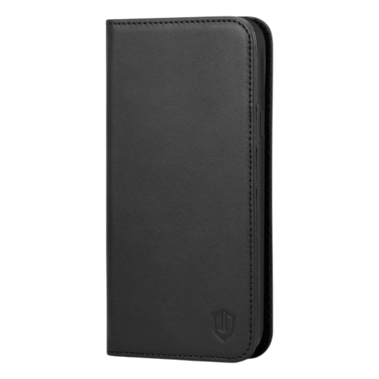 Preklopna torbica SHIELDON Black za iPhone 12 Mini v črni barvi z režami za kartice in magnetnim zapiranjem