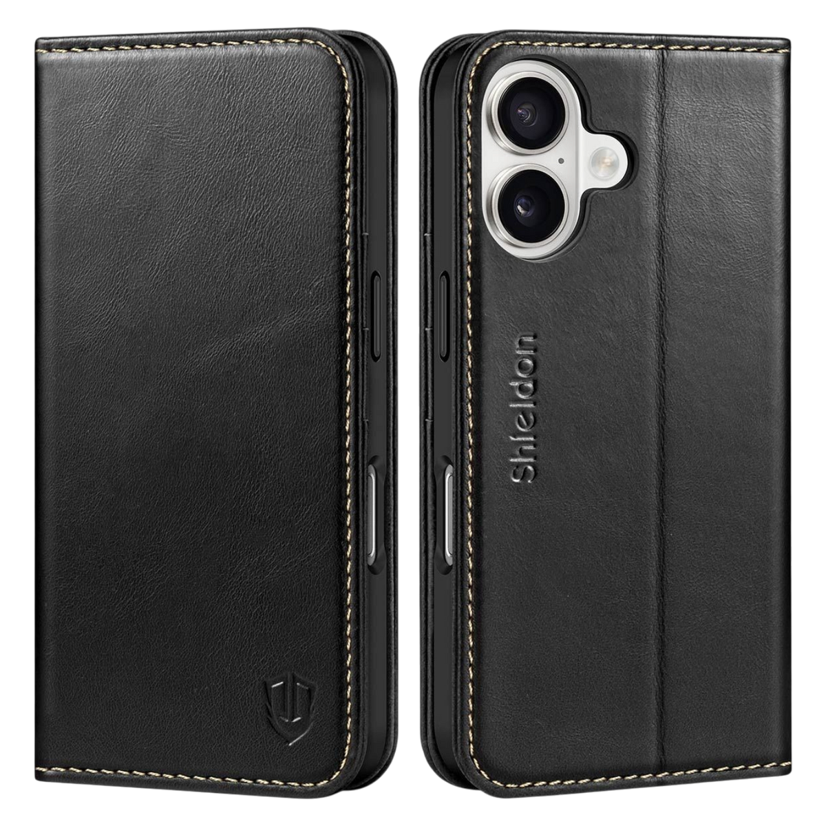 SHIELDON retro črna usnjena torbica za iPhone 16 z odstranljivim magnetnim ovitkom