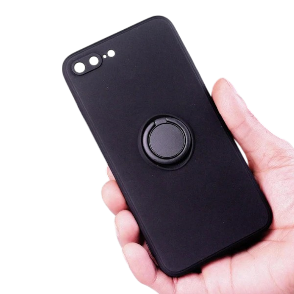 Silikonski ovitek Ring in 2x zaščitno steklo ter 2x zaščita kamere za iPhone 7 Plus 8 Plus črn komplet