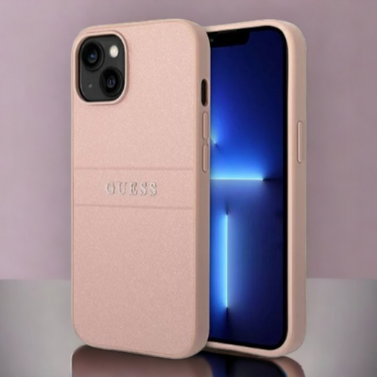 Ovitek Guess "silver pink" za iPhone 13/14/15 (GUHCP14SPSASBPI) – Svetlo roza / PC + TPU silikon + Ekološko usnje