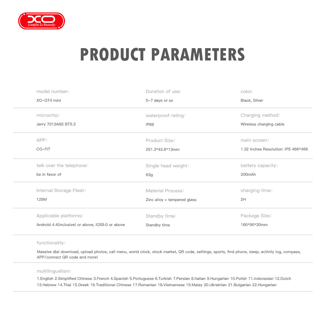 Pametna ura "XO GT4 Mini" Amoled