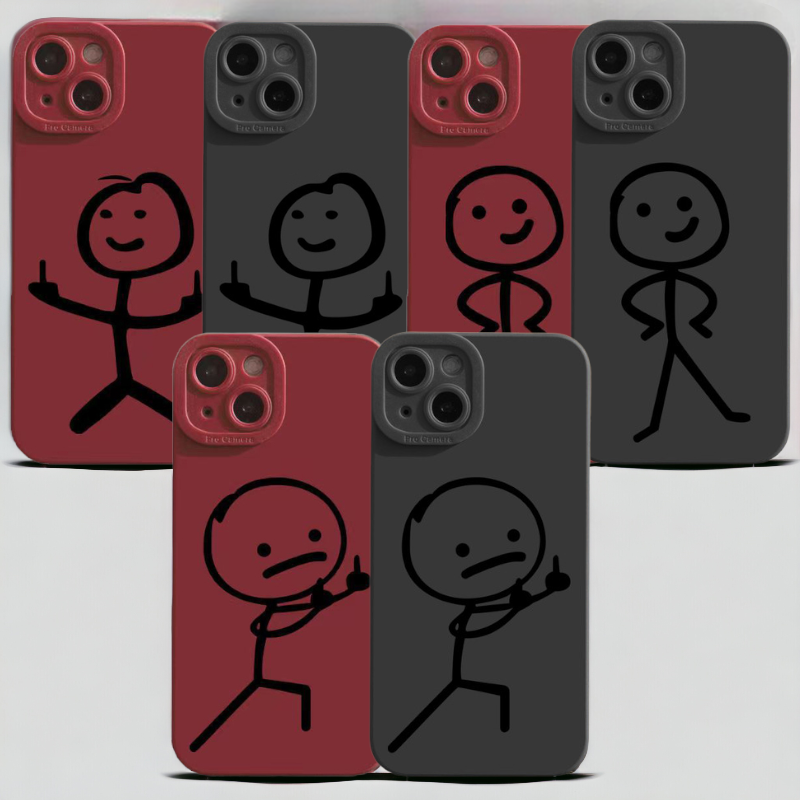 Smešen stickman ovitek za iPhone 12 Pro Max v rdeči in črni barvi z minimalističnim dizajnom