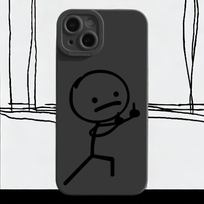 Smešen stickman ovitek za iPhone 13 Pro Max v rdeči in črni barvi z minimalističnim dizajnom - black1