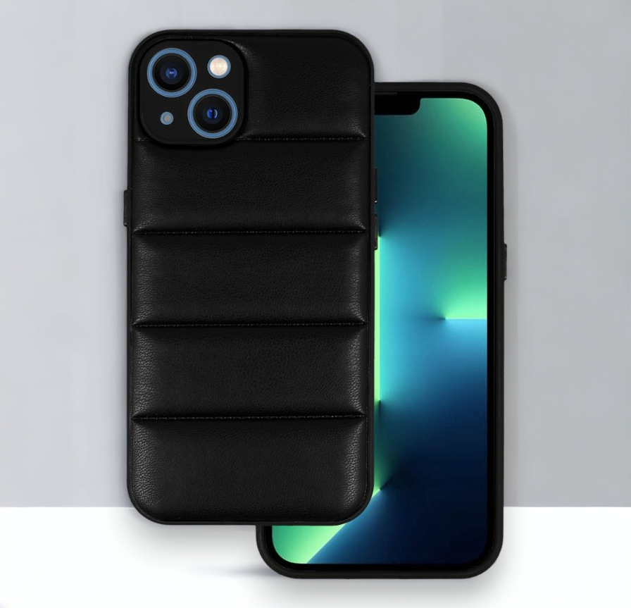Silikonski ovitek "Striped Leather 3D" za iPhone 13 - črna – Infostyle – Črna / PU usnje + PC