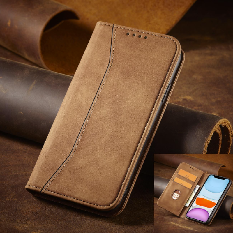 Preklopna torbica ''Leather'' za Samsung Galaxy A34 – Infostyle – Temno rjava / Ekološko usnje + TPU silikon