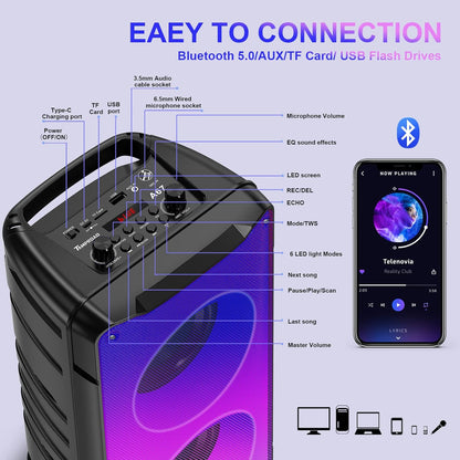 TAMPROAD A67 Portable Bluetooth Speaker 60W (80W Peak) – Party, TWS, Lights