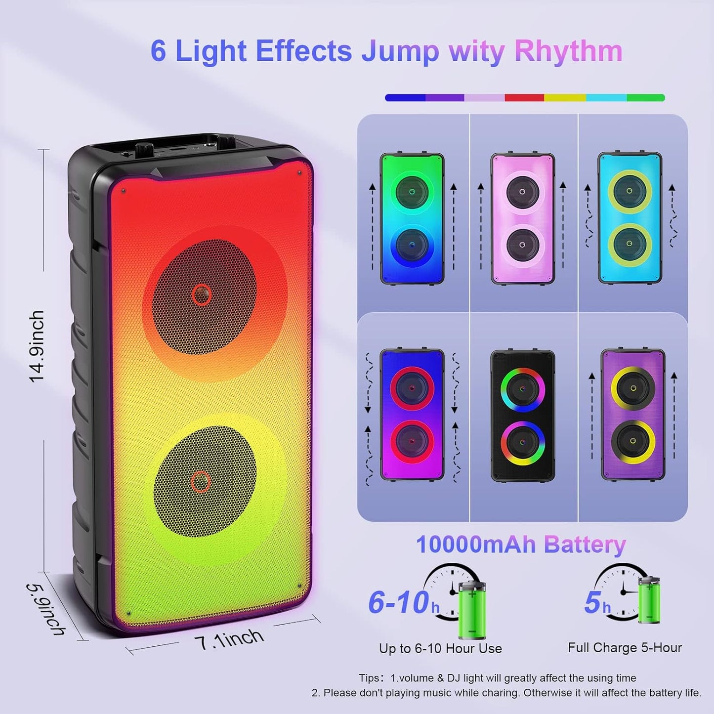 TAMPROAD A67 Portable Bluetooth Speaker 60W (80W Peak) – Party, TWS, Lights