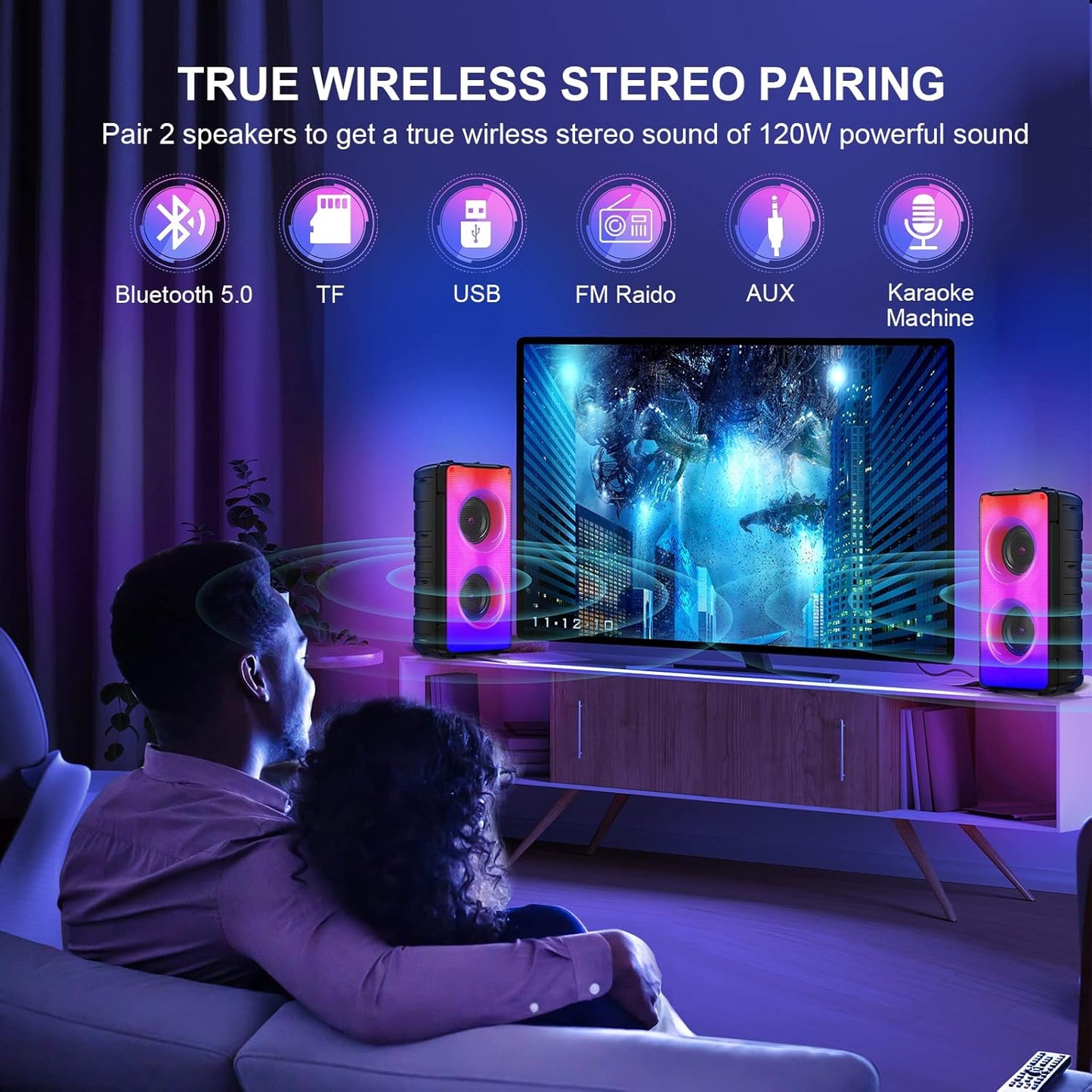 TAMPROAD A67 Portable Bluetooth Speaker 60W (80W Peak) – Party, TWS, Lights