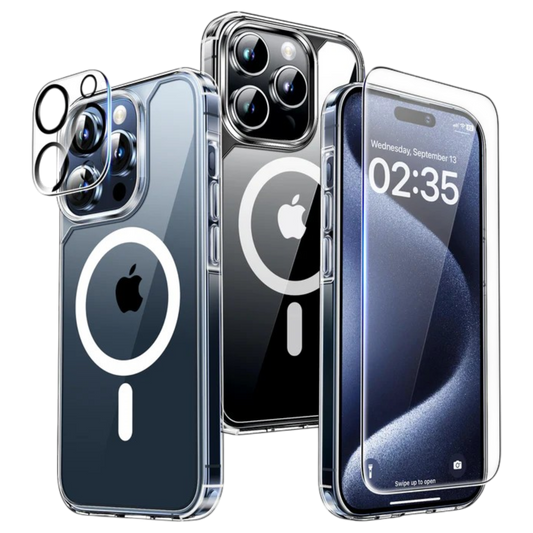 TAURI prozoren ovitek z magnetnim obročem in zaščito kamere za iPhone 15 Pro Max