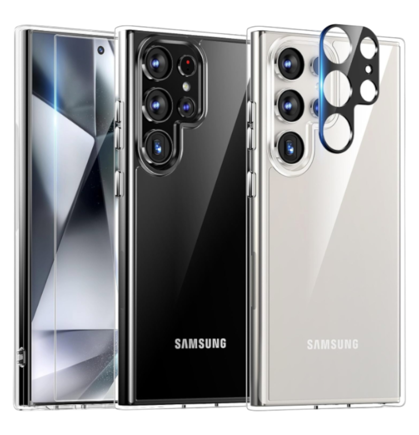 Komplet ovitek "Tauri Classic" + 2x zaščitno steklo + 2x zaščita za kamero za Samsung Galaxy S24 Ultra – PC + TPU siliko