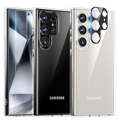 Komplet ovitek "Tauri Classic" + 2x zaščitno steklo + 2x zaščita za kamero za Samsung Galaxy S24 Ultra – PC + TPU siliko