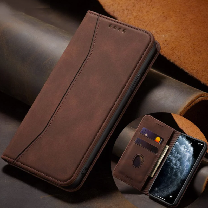 Preklopna torbica ''Leather'' za Xiaomi Redmi Note 10 5G – Infostyle – Svetlo rjava / Ekološko usnje + TPU silikon