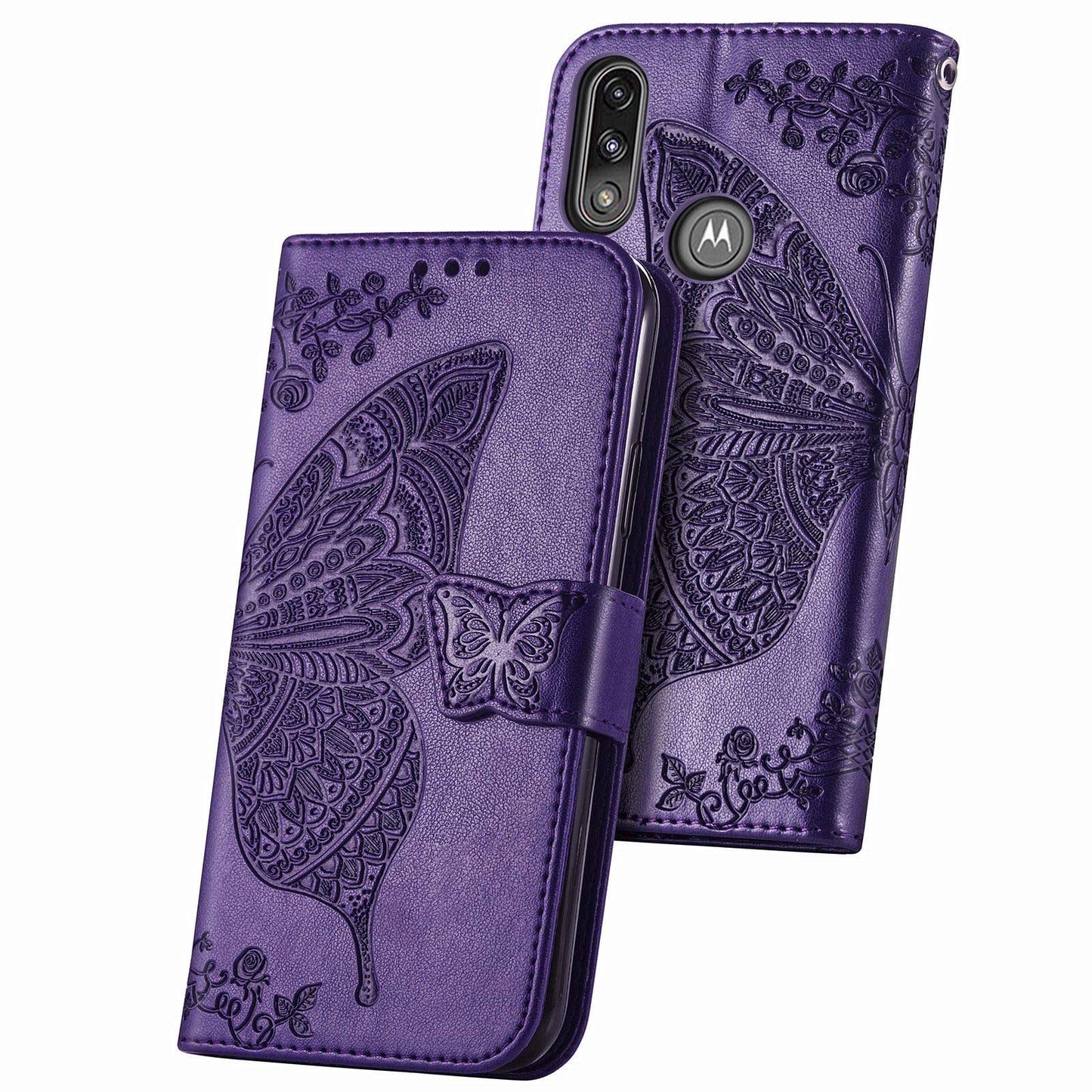 Butterfly Flip Case for Motorola Moto E7i Power - Wallet, TPU protection (purple)
