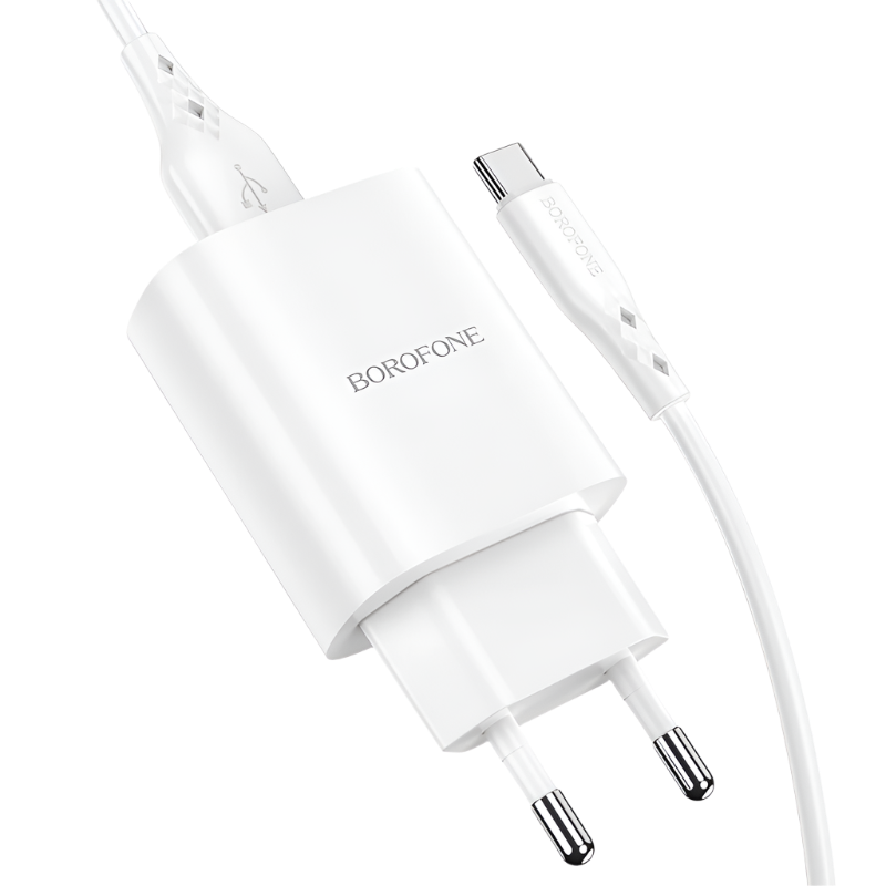 Komplet stenski polnilnik ''Borofone BN1'' z USB-C kablom – Bela