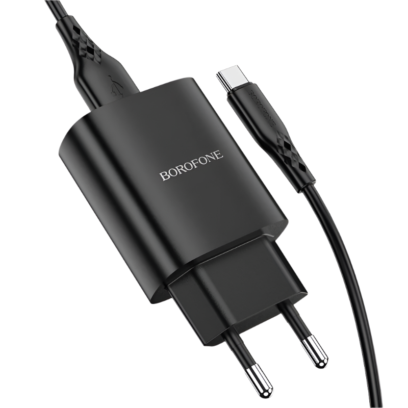 Komplet stenski polnilnik ''Borofone BN1'' z USB-C kablom – Črna
