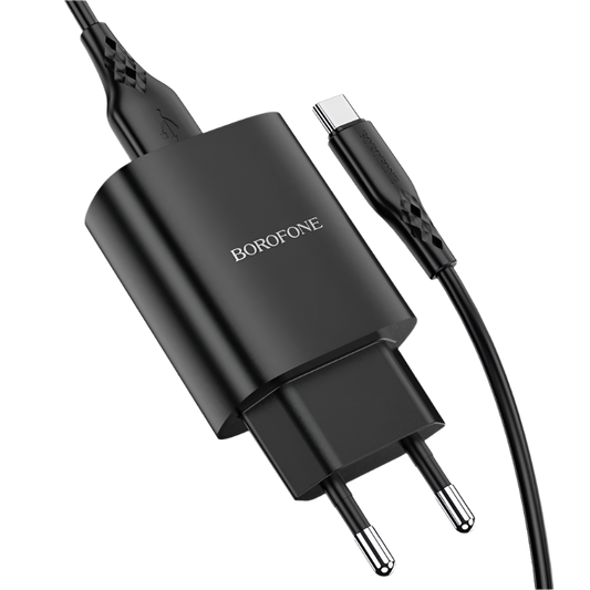 Komplet stenski polnilnik ''Borofone BN1'' z USB-C kablom – Črna