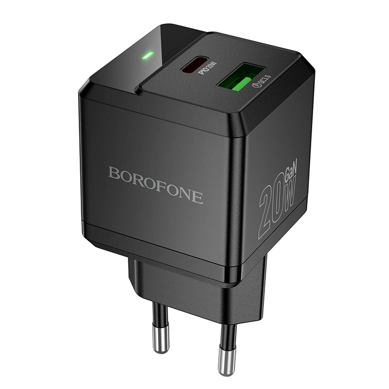 Adapter ''Borofone BN19 Intenso GaN'' - USB + USB-C, PD, 20W, QC 3.0, 3A