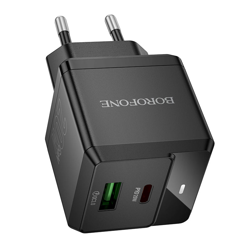 Adapter ''Borofone BN19 Intenso GaN'' - USB + USB-C, PD, 20W, QC 3.0, 3A