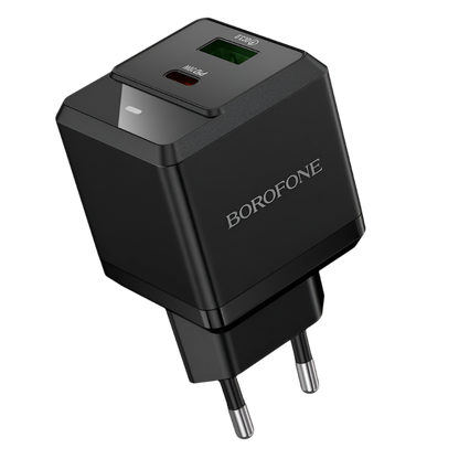 Adapter ''Borofone BN19 Intenso GaN'' - USB + USB-C, PD, 20W, QC 3.0, 3A