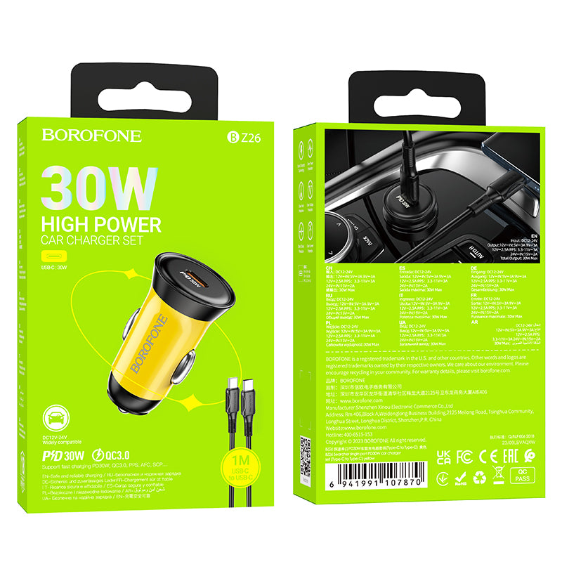 Avtopolnilec ''Borofone BZ26 Seacher'' Type C - PD 30W 3A s kablom Type C na C
