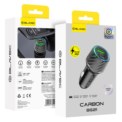 Avto polnilec USB + Type C 48W 3A – Borofone