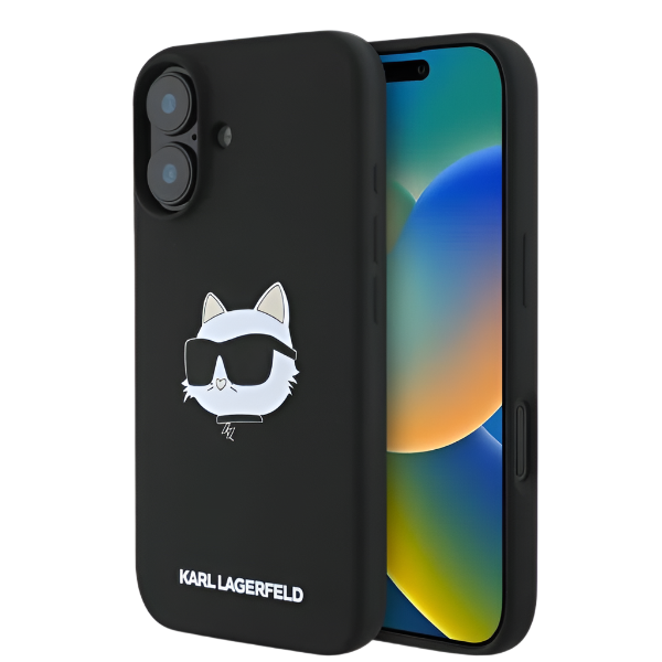Ovitek HC MagSafe Karl Lagerfeld za iPhone 16 (KLHMP16SSCHPPLK) – Črna / Umetno usnje + TPU silikon