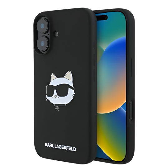 Ovitek HC MagSafe Karl Lagerfeld za iPhone 16 (KLHMP16SSCHPPLK) – Črna / Umetno usnje + TPU silikon