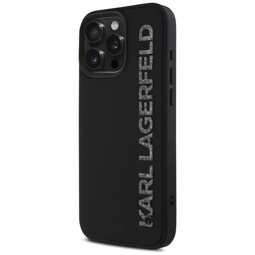 Ovitek Karl Lagerfeld HC 3D Rubber Elongated Glitter za iPhone 16 Pro (KLHCP16LRBKGVCK)
