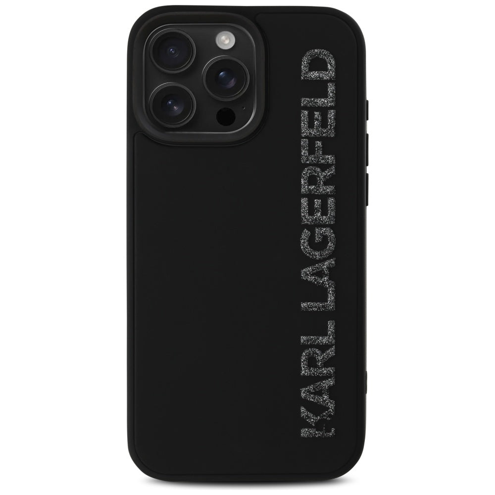 Ovitek Karl Lagerfeld HC 3D Rubber Elongated Glitter za iPhone 16 Pro (KLHCP16LRBKGVCK)