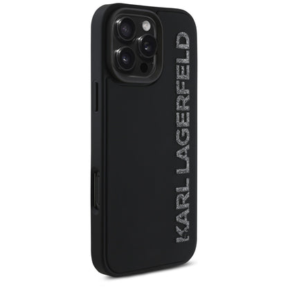 Ovitek Karl Lagerfeld HC 3D Rubber Elongated Glitter za iPhone 16 Pro (KLHCP16LRBKGVCK)