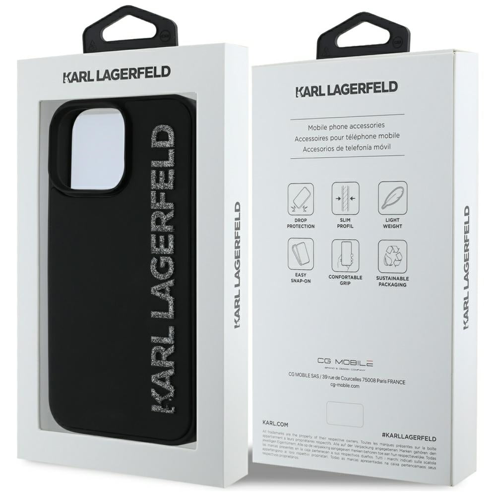 Ovitek Karl Lagerfeld HC 3D Rubber Elongated Glitter za iPhone 16 Pro (KLHCP16LRBKGVCK)