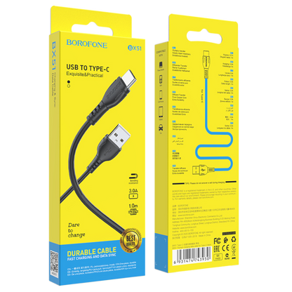 Polnilni kabel "Borofone BX51 Triumph" USB v USB-C 3A 1M