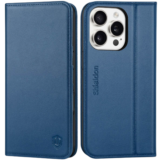 Preklopna torbica "SHIELDON" iPhone 16 Pro – Infostyle – Modra