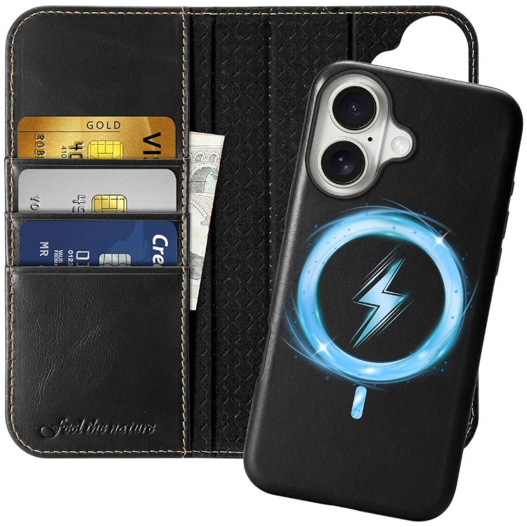 Preklopna torbica + snemljiv ovitek"SHIELDON" iPhone 16 – crna