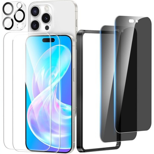Zaščitno steklo + zaščita za kamero "2X Navadno steklo + 2X Privacy steklo" iPhone 16 Pro – Infostyle