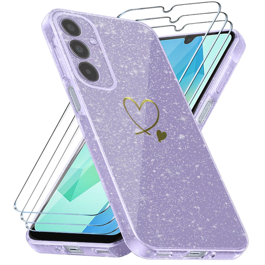 Ovitek za telefon + zaščitno steklo "Glitter Scandi" Samsung Galaxy A14 – Infostyle – vijolicna
