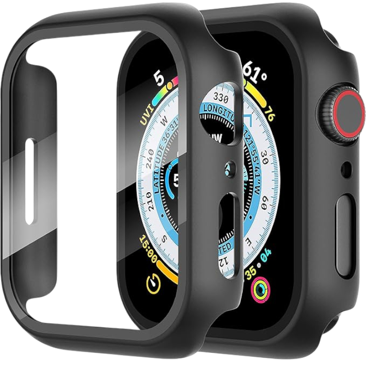 Zaščitni ovitek "Diruite" z zaščitnim steklom za Apple Watch Series 7/8/9 41 mm, črna (2kos) – 41mm