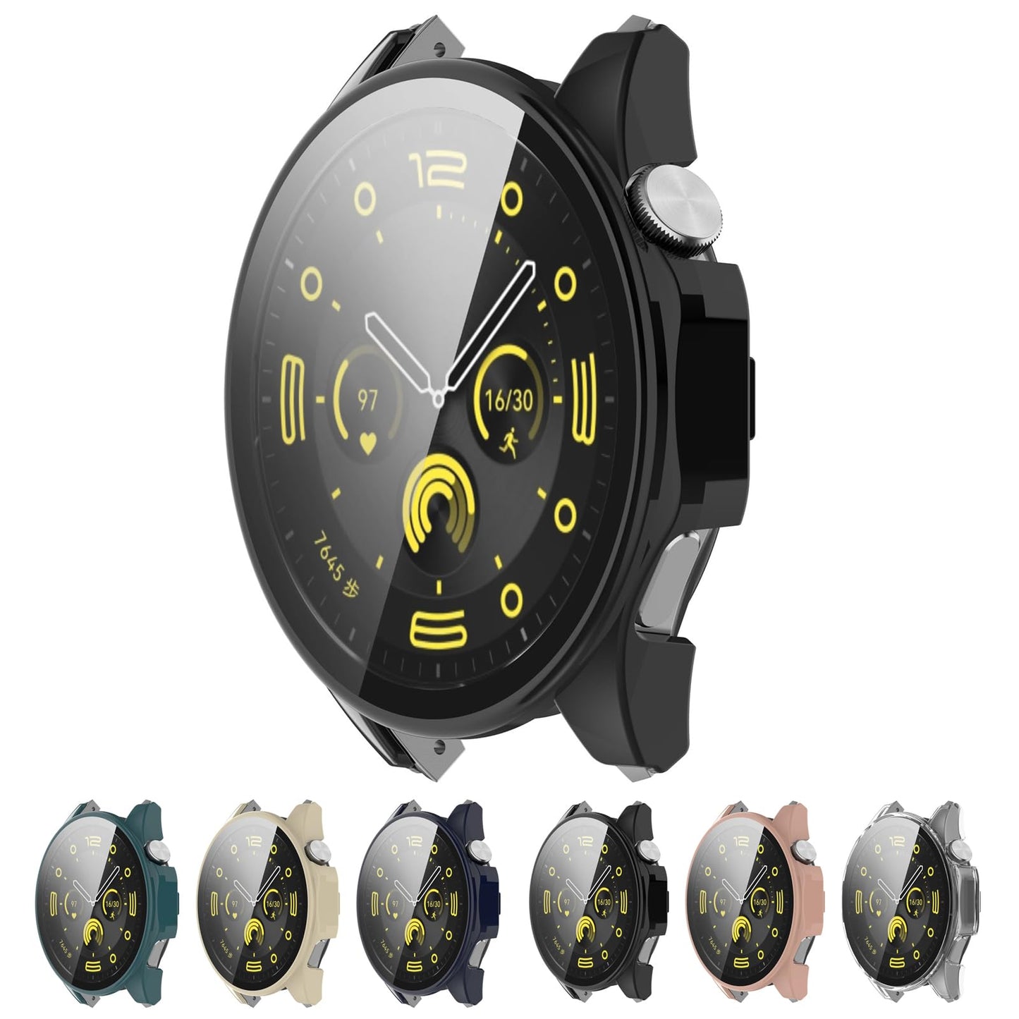 Zaščitni ovitek za Huawei Watch GT4 46 mm črn | Kaljeno steklo in popolna zaščita