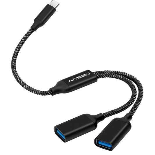 USB-A muški na dvostruki USB-C ženski razdjelni kabel 0,3 m – crni