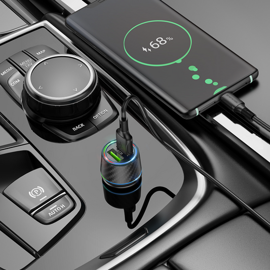 Avto polnilni adapter s kablom USB C - USB za hitro polnjenje 36W – Borofone – Črna